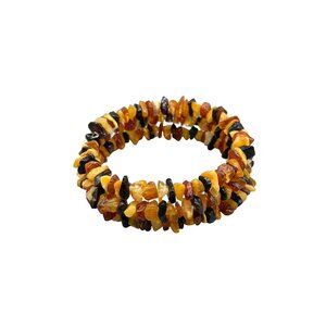 Vintage Genuine Amber Memory Wire Bracelet Colorful Beaded Amber Chips